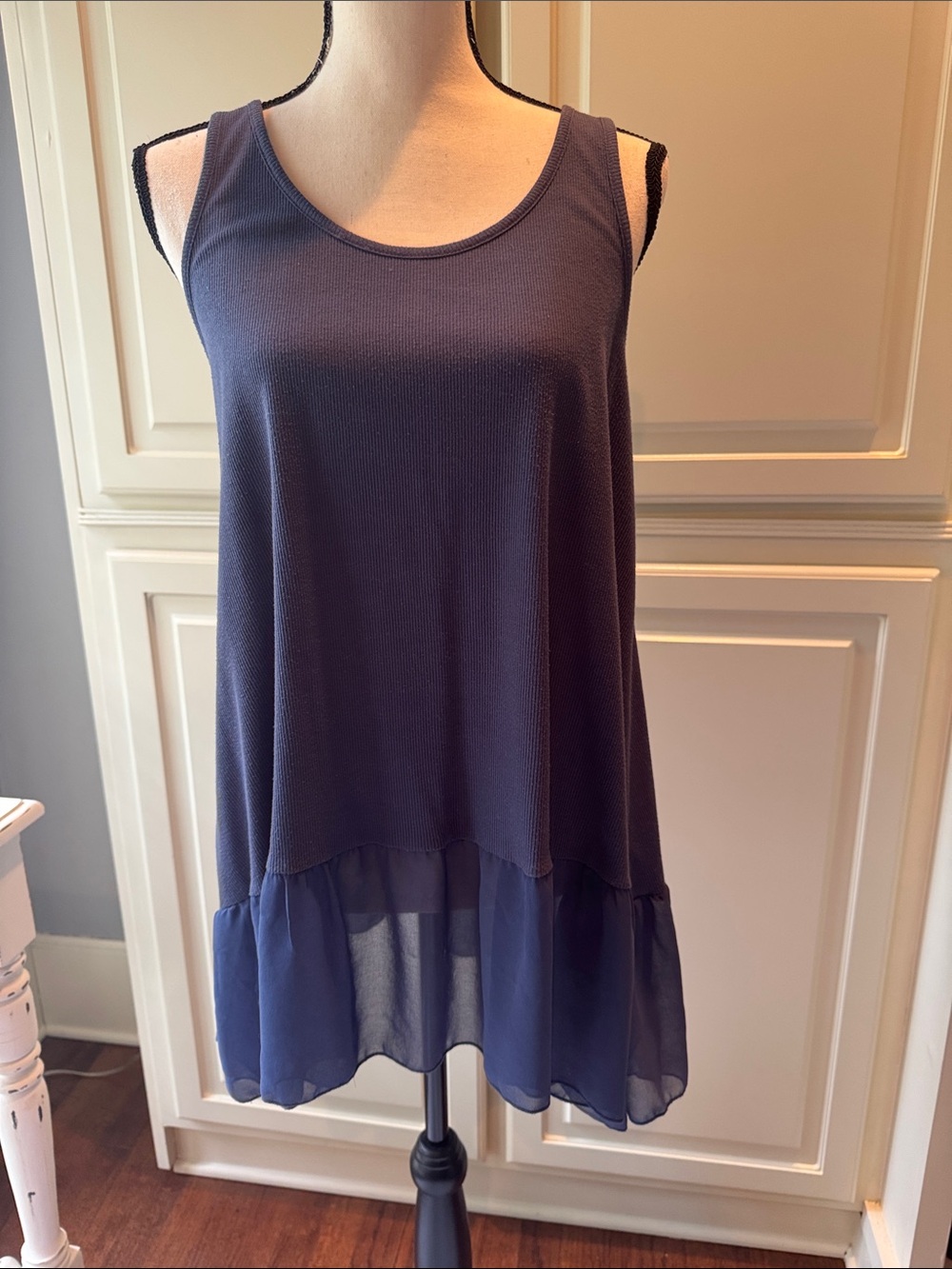 Umgee Navy Ruffle-Hem Sleeveless Tank